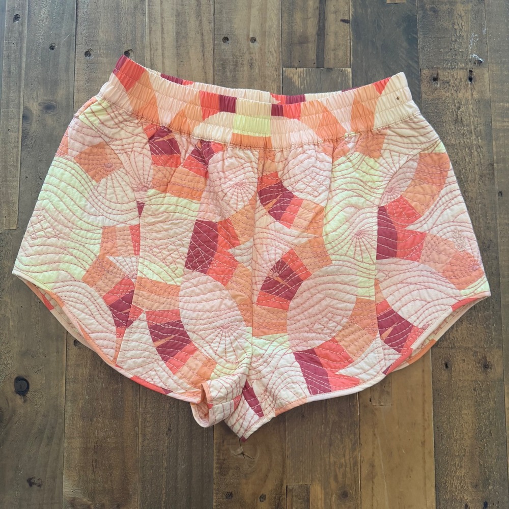 Free People FP Movement Quilted Athletic Shorts Orange Pink Geometric Small